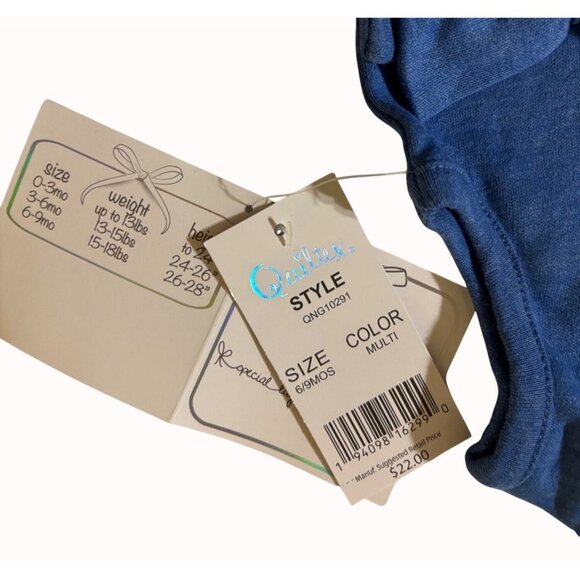 Quiltex Baby Girl Romper 6-9 Months NWT Blue Gold "Precious Little Angel" Heart - Picture 2 of 9